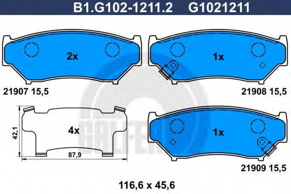 Комплект тормозных колодок, дисковый тормоз GALFER B1.G102-1211.2