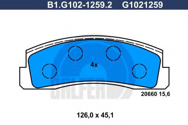 Комплект тормозных колодок, дисковый тормоз GALFER B1.G102-1259.2