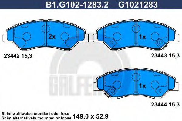 Комплект тормозных колодок, дисковый тормоз GALFER B1.G102-1283.2