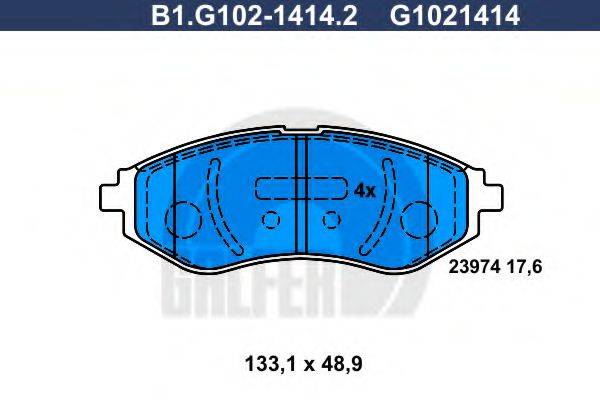 Комплект гальмівних колодок, дискове гальмо GALFER B1.G102-1414.2