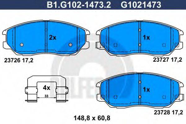 Комплект тормозных колодок, дисковый тормоз GALFER B1.G102-1473.2