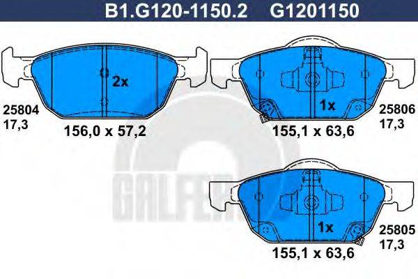 GALFER B1G12011502 Комплект тормозных колодок, дисковый тормоз