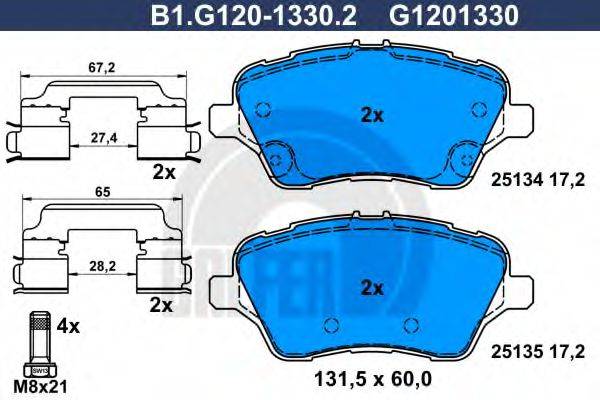 Комплект гальмівних колодок, дискове гальмо GALFER B1.G120-1330.2