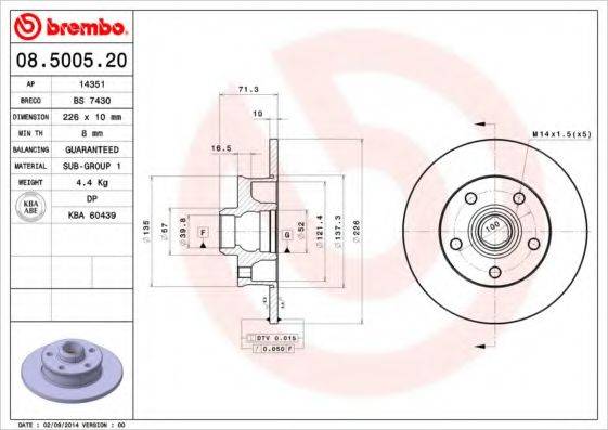 BREMBO 08500520 Тормозной диск