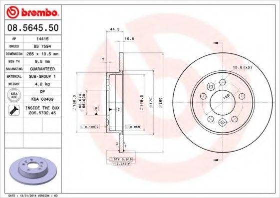 BREMBO 08564550 Тормозной диск