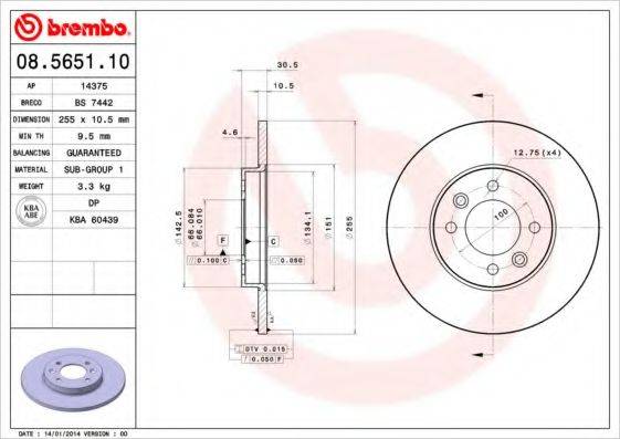 BREMBO 08565110 Тормозной диск