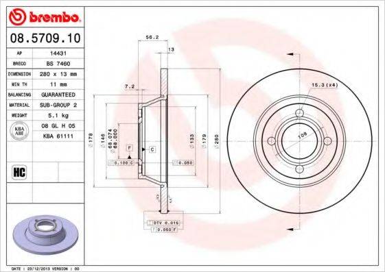 Тормозной диск BREMBO 08.5709.10