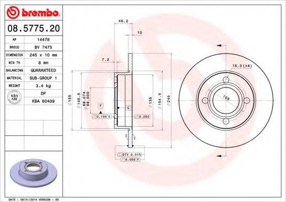 BREMBO 08577520 Тормозной диск