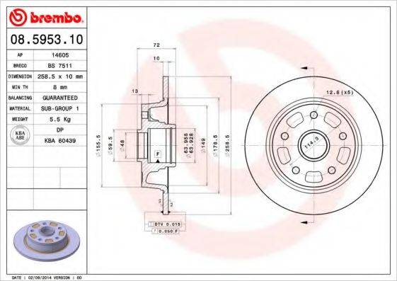 BREMBO 08595310 Тормозной диск