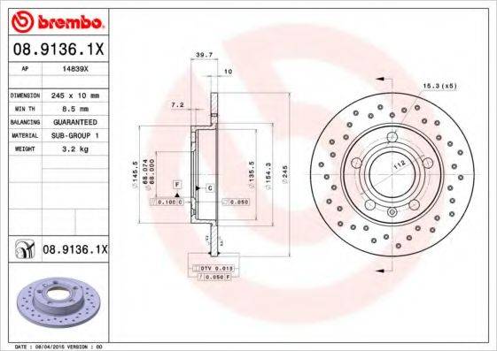 BREMBO 0891361X Тормозной диск