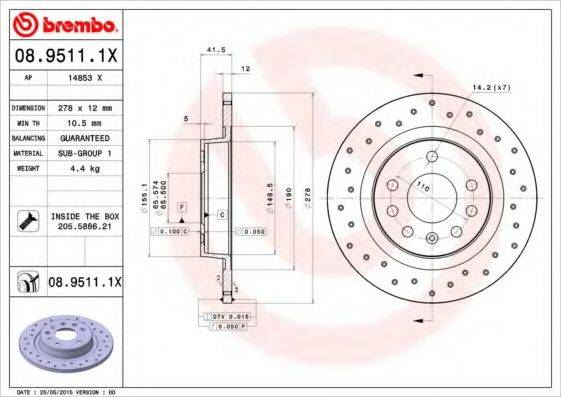 BREMBO 0895111X Тормозной диск