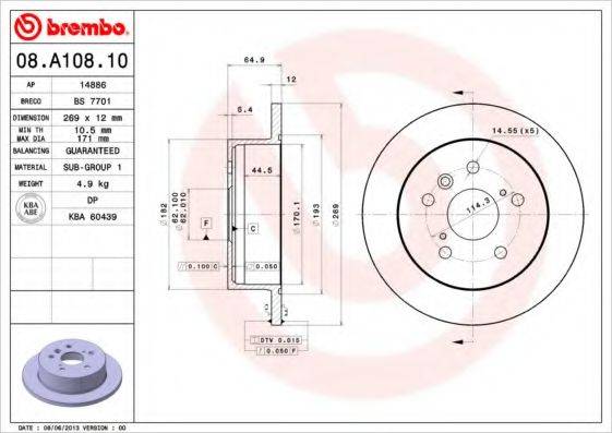 BREMBO 08A10810 Тормозной диск
