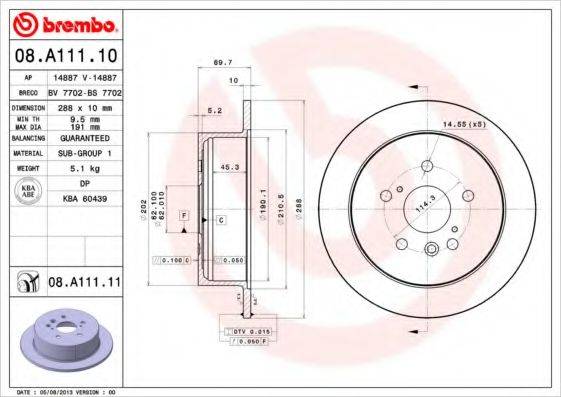 BREMBO 08A11111 Тормозной диск