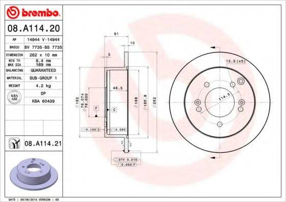 BREMBO 08A11420 Тормозной диск