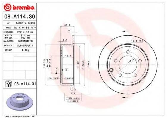 BREMBO 08A11430 гальмівний диск