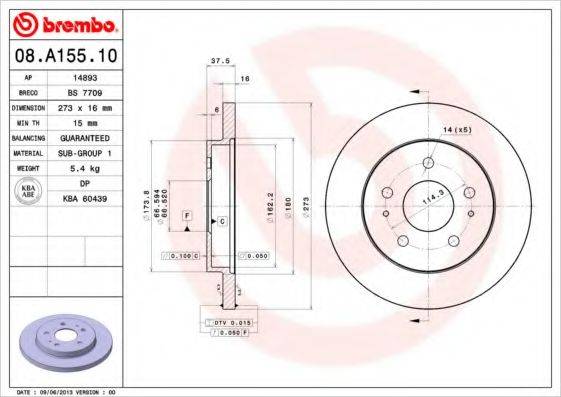 BREMBO 08A15510 Тормозной диск