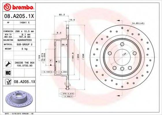 BREMBO 08A2051X Тормозной диск