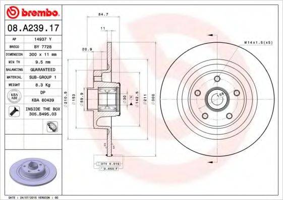 BREMBO 08A23917 Тормозной диск