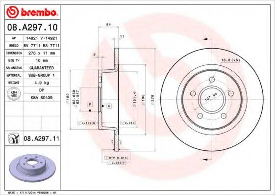 BREMBO 08A29710 Тормозной диск