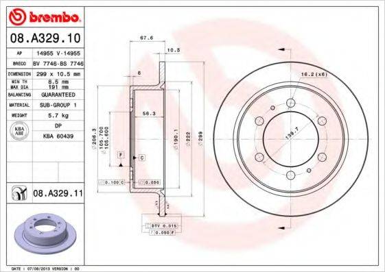 Тормозной диск BREMBO 08.A329.10