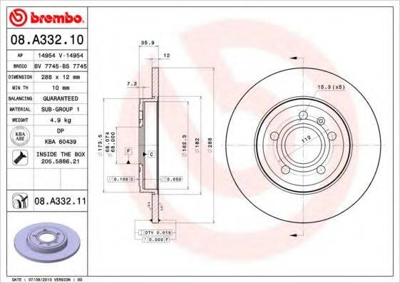 BREMBO 08A33211 Тормозной диск