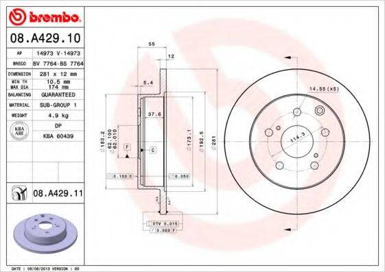 BREMBO 08A42910 Тормозной диск