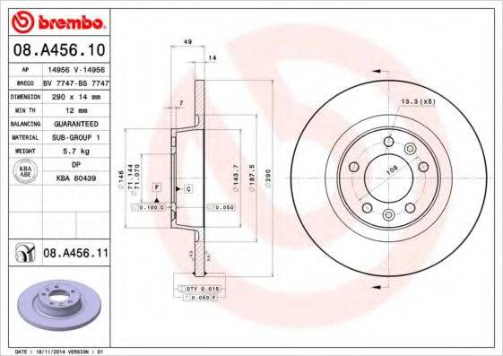 BREMBO 08A45610 Тормозной диск