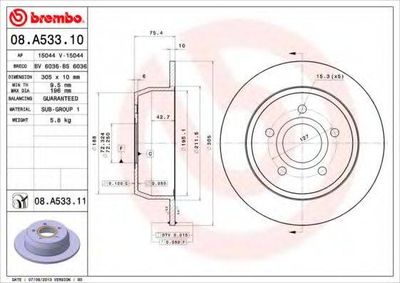 BREMBO 08A53310 Тормозной диск