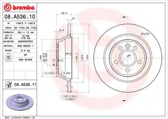 BREMBO 08A53611 Тормозной диск