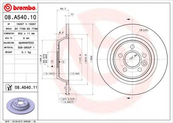 BREMBO 08A54011 Тормозной диск