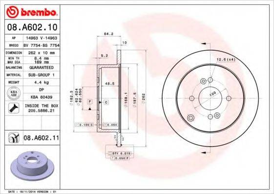 гальмівний диск BREMBO 08.A602.10