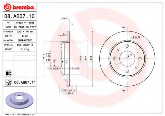 BREMBO 08A60711 Тормозной диск