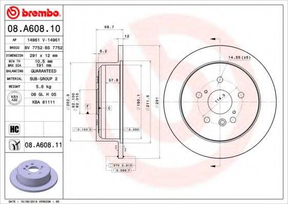 Тормозной диск BREMBO 08.A608.10