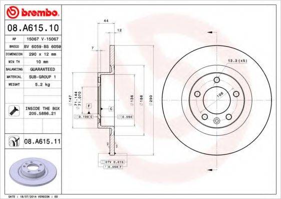 Тормозной диск BREMBO 08.A615.10