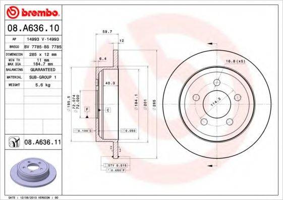 BREMBO 08A63610 Тормозной диск