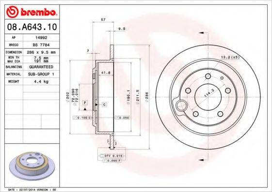 BREMBO 08A64310 Тормозной диск