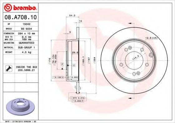гальмівний диск BREMBO 08.A708.10