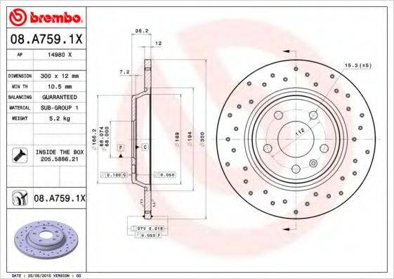 BREMBO 08A7591X Тормозной диск