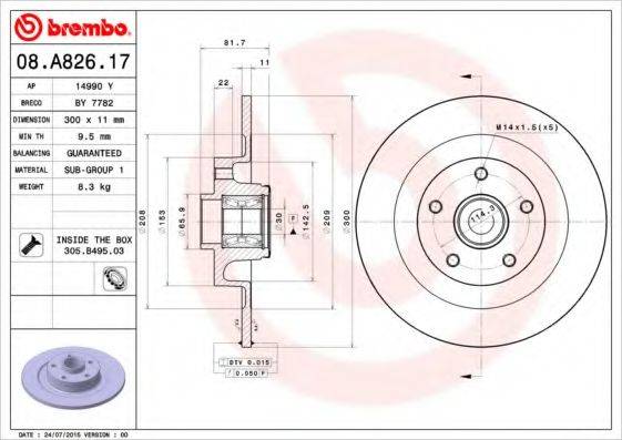 Тормозной диск BREMBO 08.A826.17