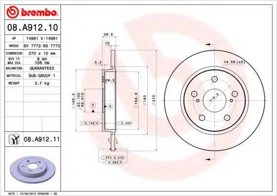 BREMBO 08A91210 Тормозной диск