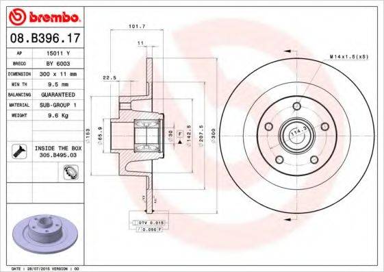 Тормозной диск BREMBO 08.B396.17