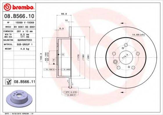 BREMBO 08B56611 Тормозной диск