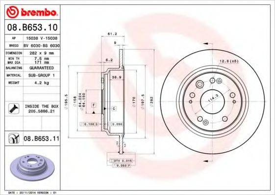 гальмівний диск BREMBO 08.B653.10
