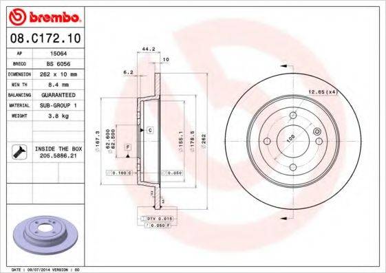 BREMBO 08C17210 Тормозной диск