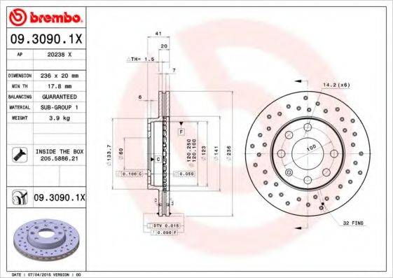 Тормозной диск BREMBO 09.3090.1X