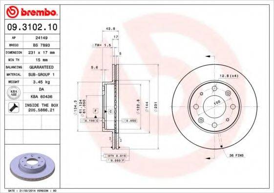 BREMBO 09310210 Тормозной диск