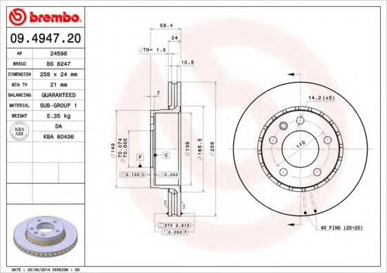 Тормозной диск BREMBO 09.4947.20