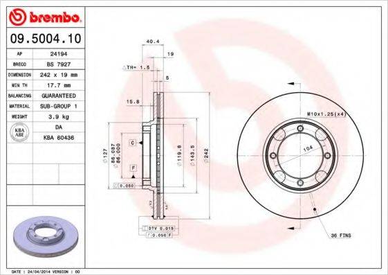 BREMBO 09500410 Тормозной диск