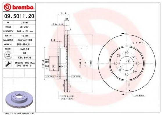 BREMBO 09501120 Тормозной диск
