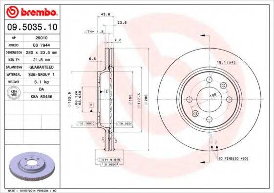 BREMBO 09503510 Тормозной диск